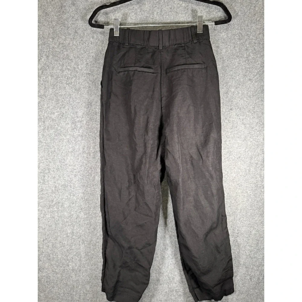 HM Black Linen Blend High Waisted Pleated Tapered‎ Trousers Pants Womens Size 4